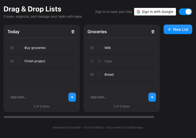 Screenshot of Drag & Drop Task List App